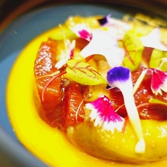 河内鴨ロース 翡翠ナス フラワーユッケ