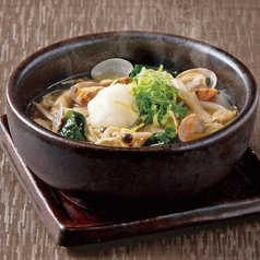 石焼き仕立て あさりと秋茸 みぞれ貝出汁のおうどん
