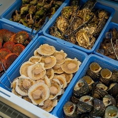 常時約5～6種類はそろえてある新鮮な貝が食べ放題