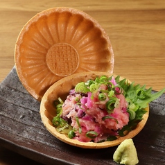 ネギマグロとしば漬けタルタルのおつまみ最中