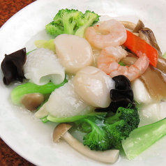 三色海鮮と野菜炒め