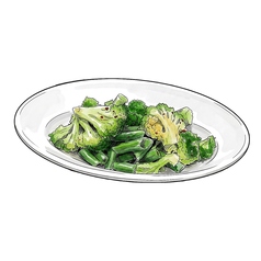 緑の野菜とセミドライトマト