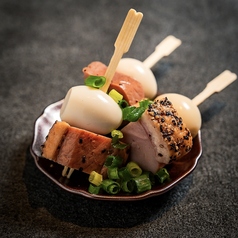 鴨ハムとうずらのピンチョス