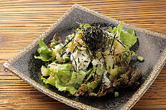 山芋トロロの和風サラダ/カリカリじゃこサラダ/根野菜の揚げサラダ