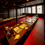 最大７２名様までOK。１０名・２０名・３０名・４０名と様々な人数に対応できます。個室堀ごたつ席☆