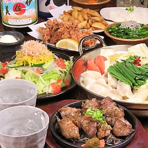人気)ふもと赤鶏のモモ肉炭火焼や鍋料理を含む料理8品飲み放題付