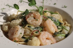 海老と季節野菜のペペクリ