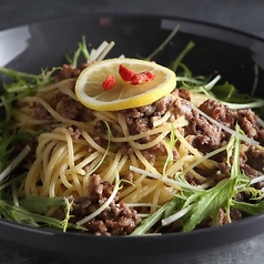 ひき肉と水菜の塩パスタ