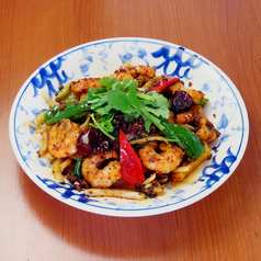 海老とエリンギの香辣炒め