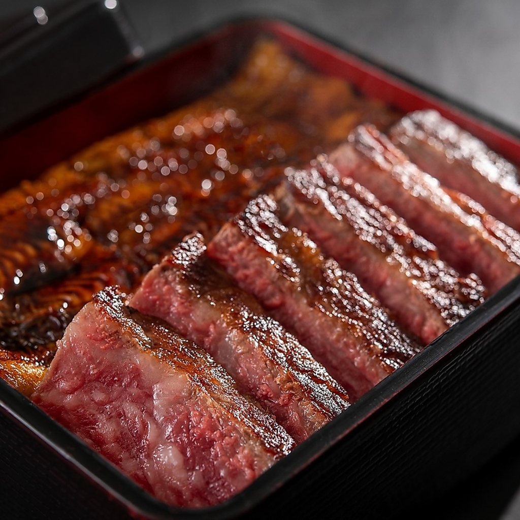 国産うなぎ（蒲焼）と宮崎牛ステーキ重