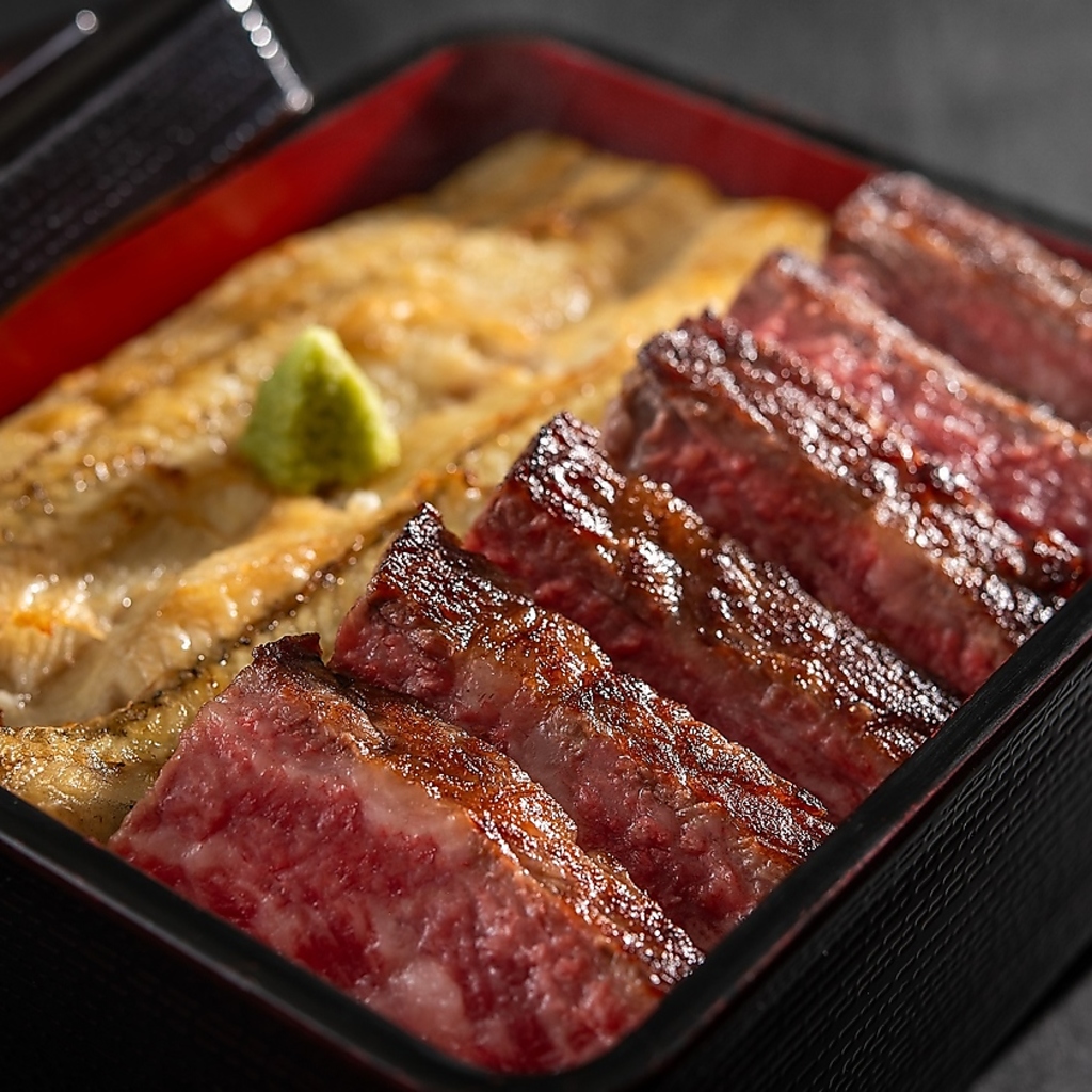 国産うなぎ（白焼）と宮崎牛ステーキ重