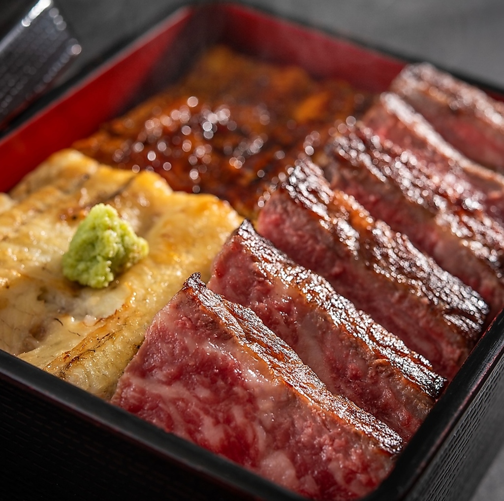 国産うなぎ（蒲焼・白焼）と宮崎牛ステーキ重