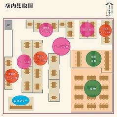 当店のお席です。1フロア貸切で1～102名様ご案内可能です。