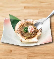 かに味噌ねぎの貝殻焼きの写真