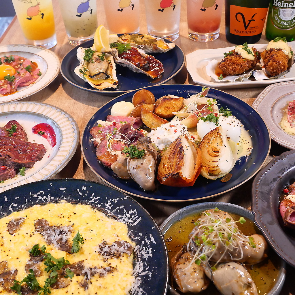 「牡蠣料理」「和牛料理」「タパス」「アヒージョ」など豊富なバル料理でおもてなし！