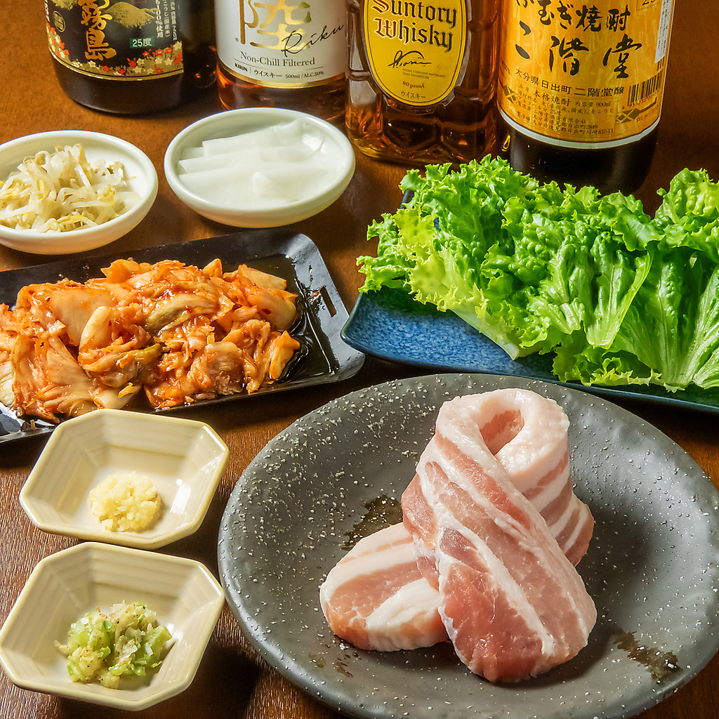 生サムギョプサルや焼キムチが120分食べ放題の《シンプルセット》はミニ盛岡冷麺1杯サービスします！