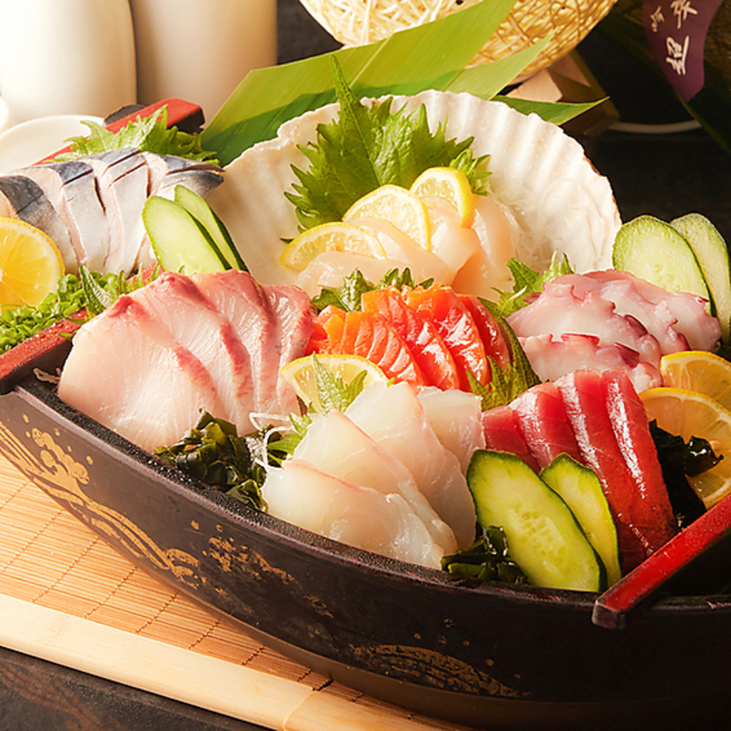 当店名物★『刺身5点盛り合わせ』はコースでも単品でもお楽しみいただけます!!立川での飲み会に◎