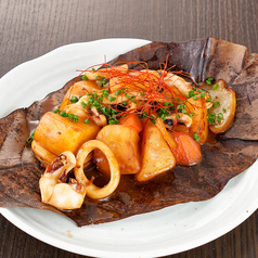 いかと旬野菜の肝醤油焼き