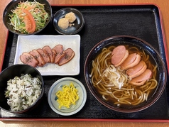 温そばセット(山かけor山菜or鴨orふのり ・鴨焼き・団子・サラダ・山菜ごはん)