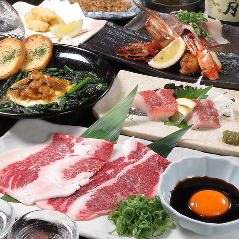 【飲み放題付】広島厳選 瀬戸内コース｜生しらす・牡蠣と穴子の天ぷら・広島県産黒毛和牛等全8品の写真