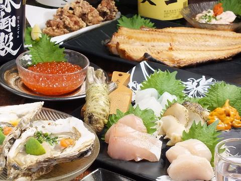 北海道直送の贅沢なお魚やお肉を欲張りな飲み放題コースでご堪能下さい。