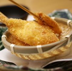 本日の魚貝串揚げ三種盛り