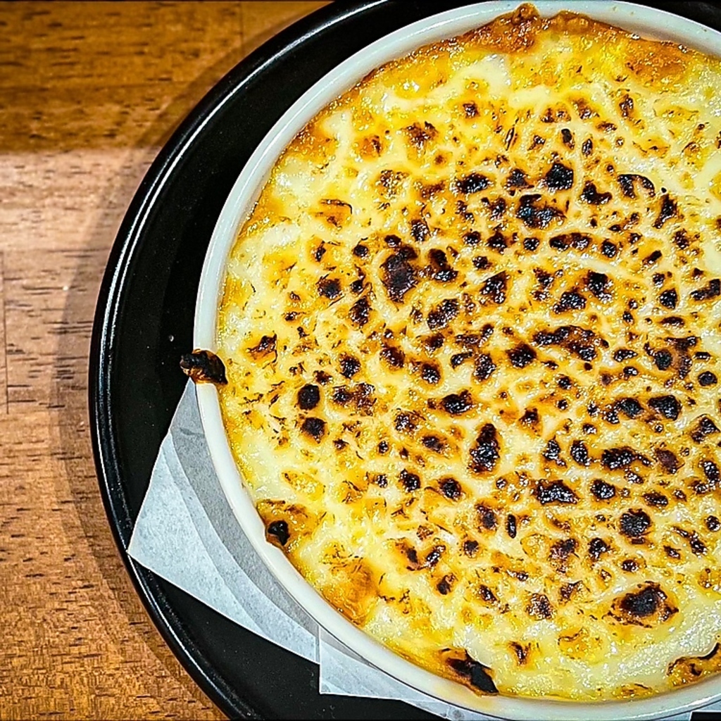 バーナーで焼き上げた海鮮グラタンはチーズたっぷりで大満足の逸品。