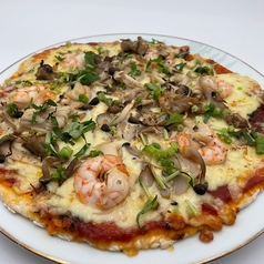 海老とキノコのピザ