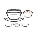 ―*◆炊きたてご飯とスンドゥブ◆*―石釜に入っているほかほかご飯をスプーンを使ってお茶碗へ盛り、スンドゥブをご飯にかけて食べるOKKIIスタイルを。