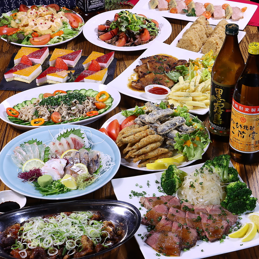 刺し盛やポークロースステーキの入った贅沢コースをご用意！120分飲み放題付で6000円(税込)とお得♪