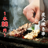 本格炭火でじっくり焼き上げる自慢の串焼きが、なんと1本88円から楽しめます！香ばしい香りとジューシーな旨みがたまらない、コスパ抜群の逸品。気軽に何本でも頼めるのが嬉しいポイント。まずはお好きな一本からどうぞ！
