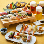 定番から組み合わせも楽しい季節限定の「串かつ」が自慢です。旬を感じさせるお寿司も多彩にご用意。