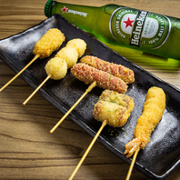 【たくさん食べても胃もたれしない薄衣の串カツ】