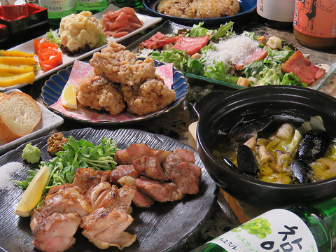【お手軽!!宴会に最適コース!!】【ア】 料理6品　生ビール込み120分飲み放題付き3500円