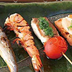 鯛とトマトのバジルソース 1本/海老塩焼き 1本