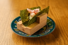 甘海老酒盗/かに蟹味噌/鯖の棒寿司 各