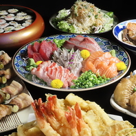 満足のコース料理を。地魚を生かす刺身や天ぷらまで。