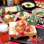 彩り豊かで豪華な「海鮮なだれ寿司」を堪能でき、飲み放題も付いた贅沢なコースが3500円(税込)！