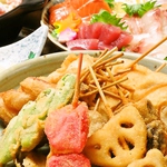 2h→3h串揚げ食べ放題＆飲み放題コースは、なんと！4500円で★馬刺しと刺身盛合せ付は5500円