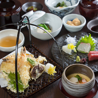 『鰹と昆布の天然だしと揚げたての天ぷら』