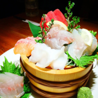 【朝採れ鮮魚を豪快に盛り付け！】