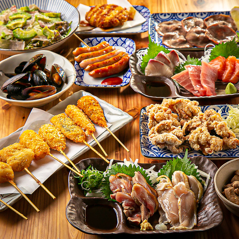 焼鳥、鶏たたき、1品料理、串カツ等盛り沢山！焼酎・日本酒に合う珍味もご用意♪