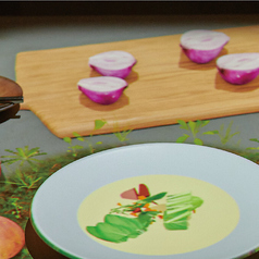 現在ランチタイムでは、布引の滝の四季の移り変わりを上映。ご来店のタイミングによっては、物語の上映があるかもしれません。