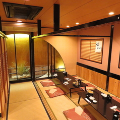 【約２0名様までのお席の例】ゆったり配席しているので、急に人数が増えても、この部屋で24名ぐらいまでテーブルを繋げば何なりと座れますので、ご安心ください。