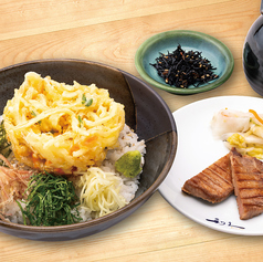 大判かき揚げ丼と牛たん焼定食　～出汁茶漬けでも～