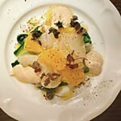 平目と菜の花と紅まどんなのカルパッチョ