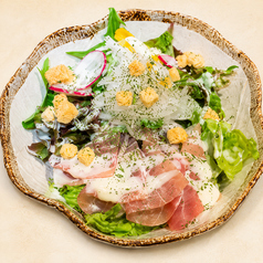 生ハムサラダちょっと盛り/日南鶏とり天2ヶ/日南鶏唐揚げ2ヶ