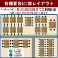 【パターンC】最大100名様までご利用OK！テーブル席を繋げることで、最大52名様までご利用可能。また、フロア貸切の場合は最大100名様までご利用いただけます。会社宴会はもちろん、結婚式の二次会、大規模なパーティーやイベントにも最適です。広々とした空間で、一体感のある時間をお過ごしください。