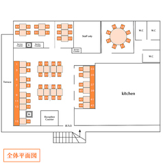 【基本の全体平面図】確定人数にあわせて、様々なレイアウトになります。詳しくはスタッフへお尋ねください。