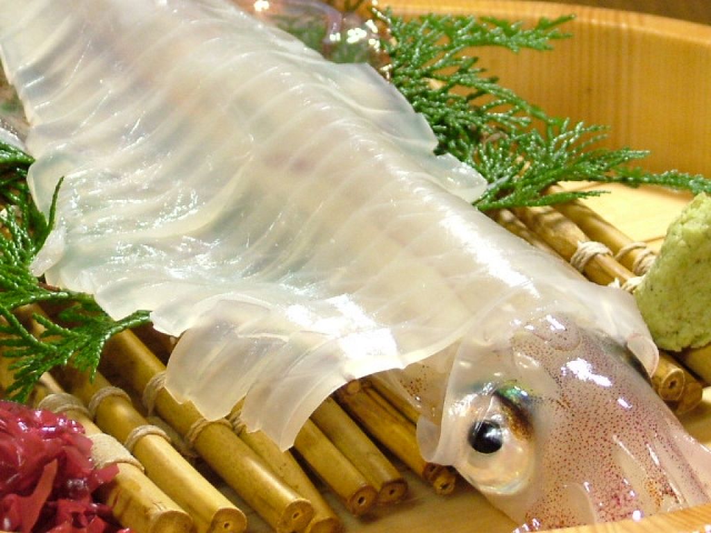 呼子産いか姿造り・・・身が透きとおっています